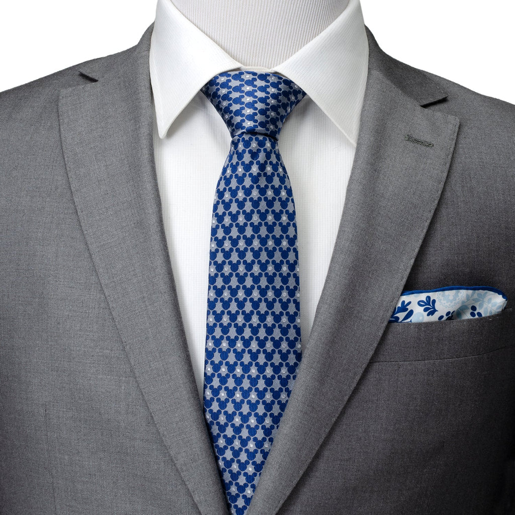 Disney Mickey Mouse Icon Dot Pattern Silk Tie in Blue and Gray - Image 2
