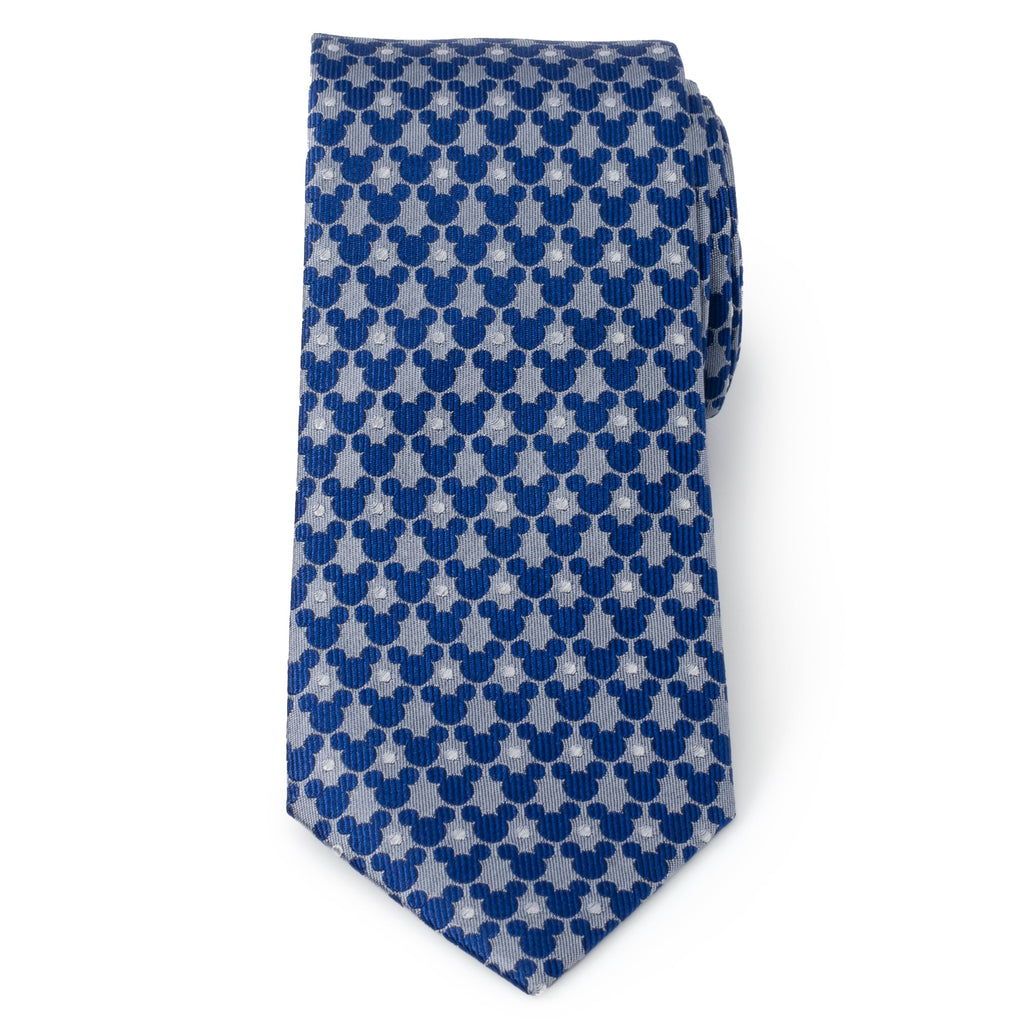 Disney Mickey Mouse Icon Dot Pattern Silk Tie in Blue and Gray - Image 3