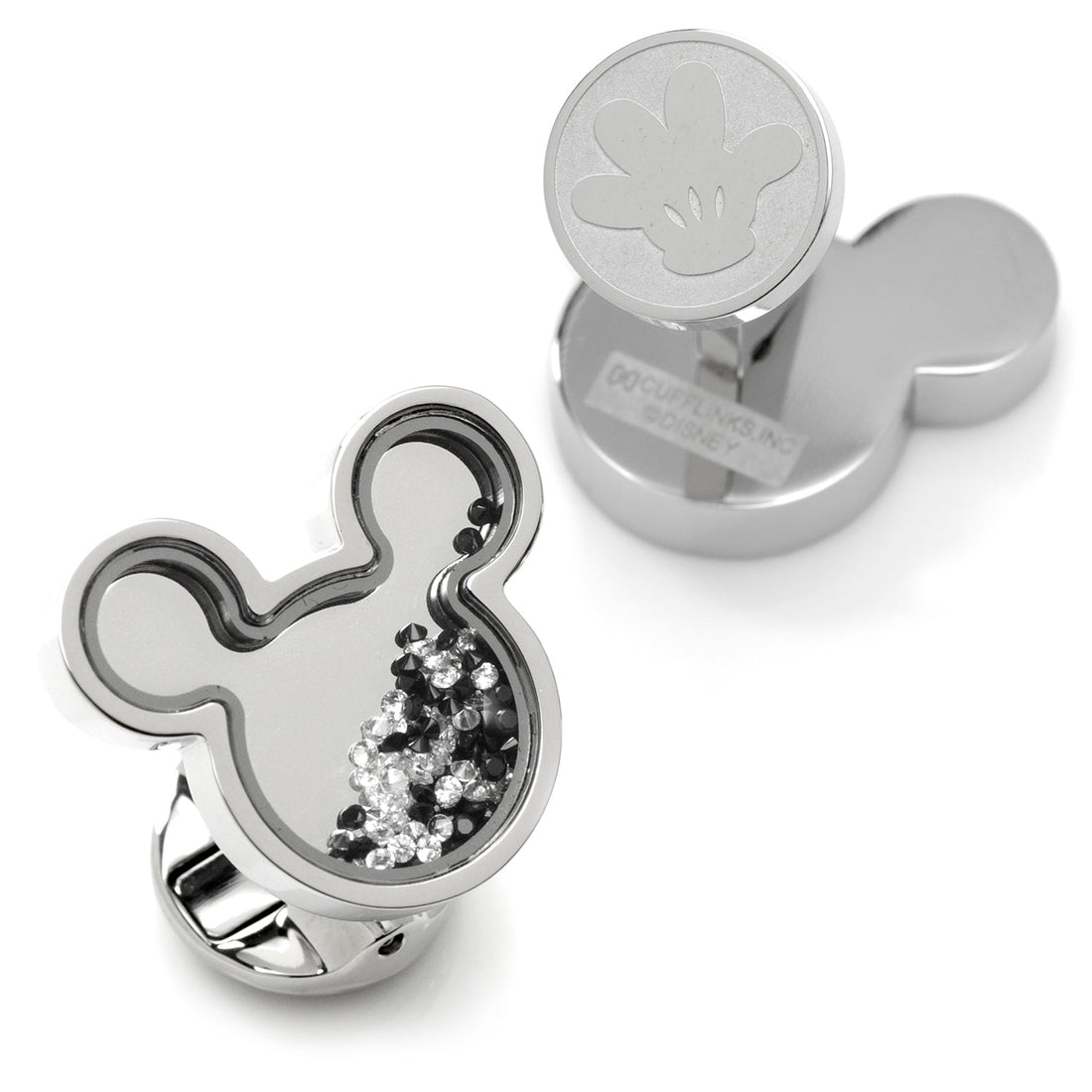 Mickey Mouse Silhouette Floating Crystal Stainless Steel Cufflinks - Image 2