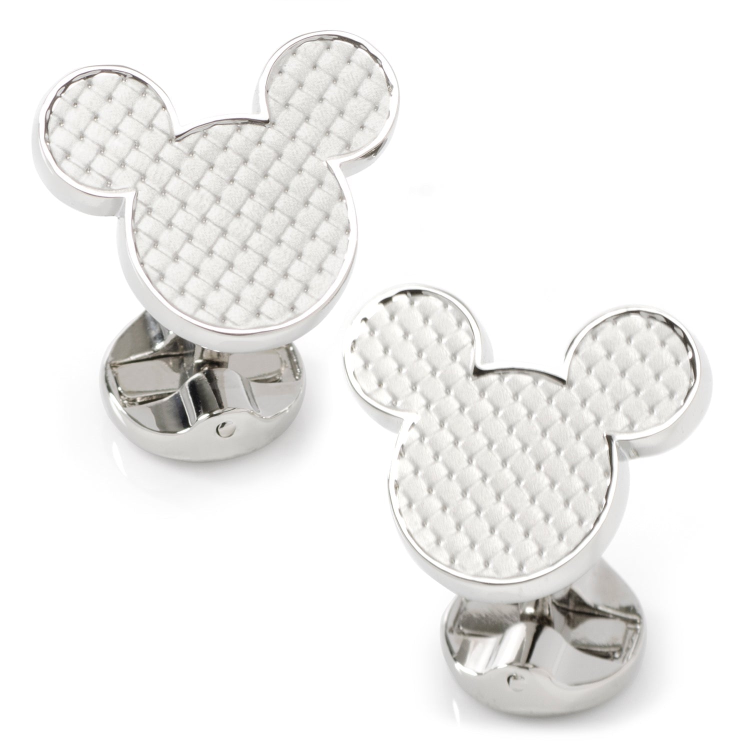 Disney Mickey Mouse Head Silhouette Basket Weave Silver Cufflinks - Image 2