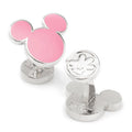 Disney Mickey Mouse silhouette cufflinks featuring pink enamel on silver-tone base metal with a glove detail on the backing.