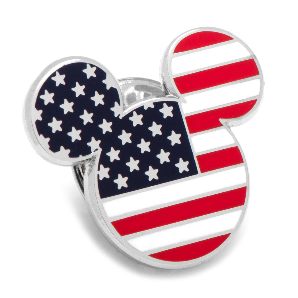 Red white and blue enamel Mickey Mouse head lapel pin with flag pattern