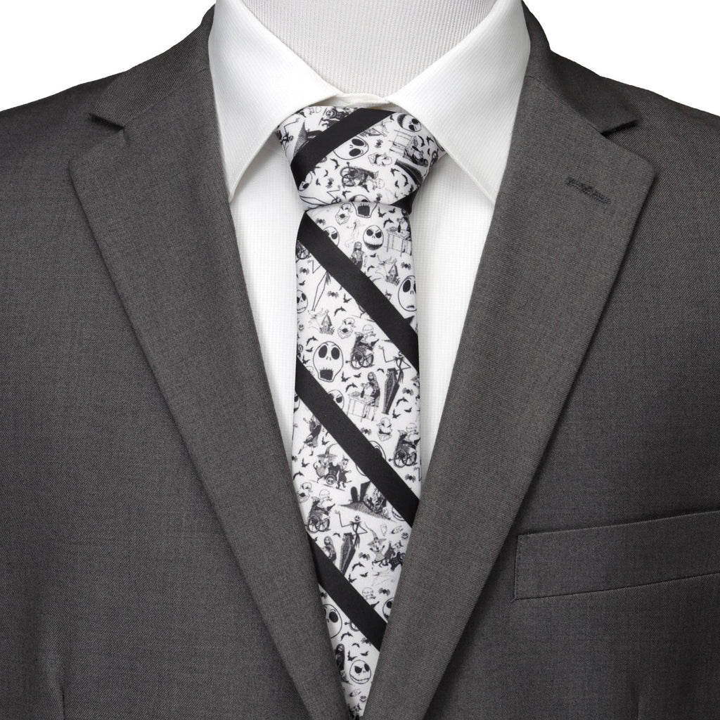 Nightmare Before Christmas Striped Black and White Men's Tie - Image 2