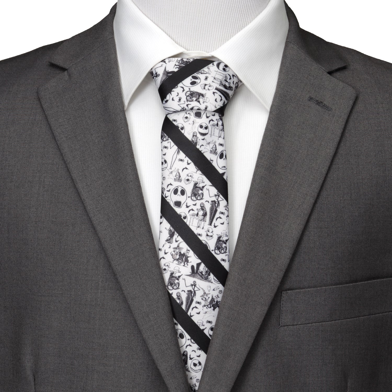 Nightmare Before Christmas Striped Black and White Men's Tie - Image 2