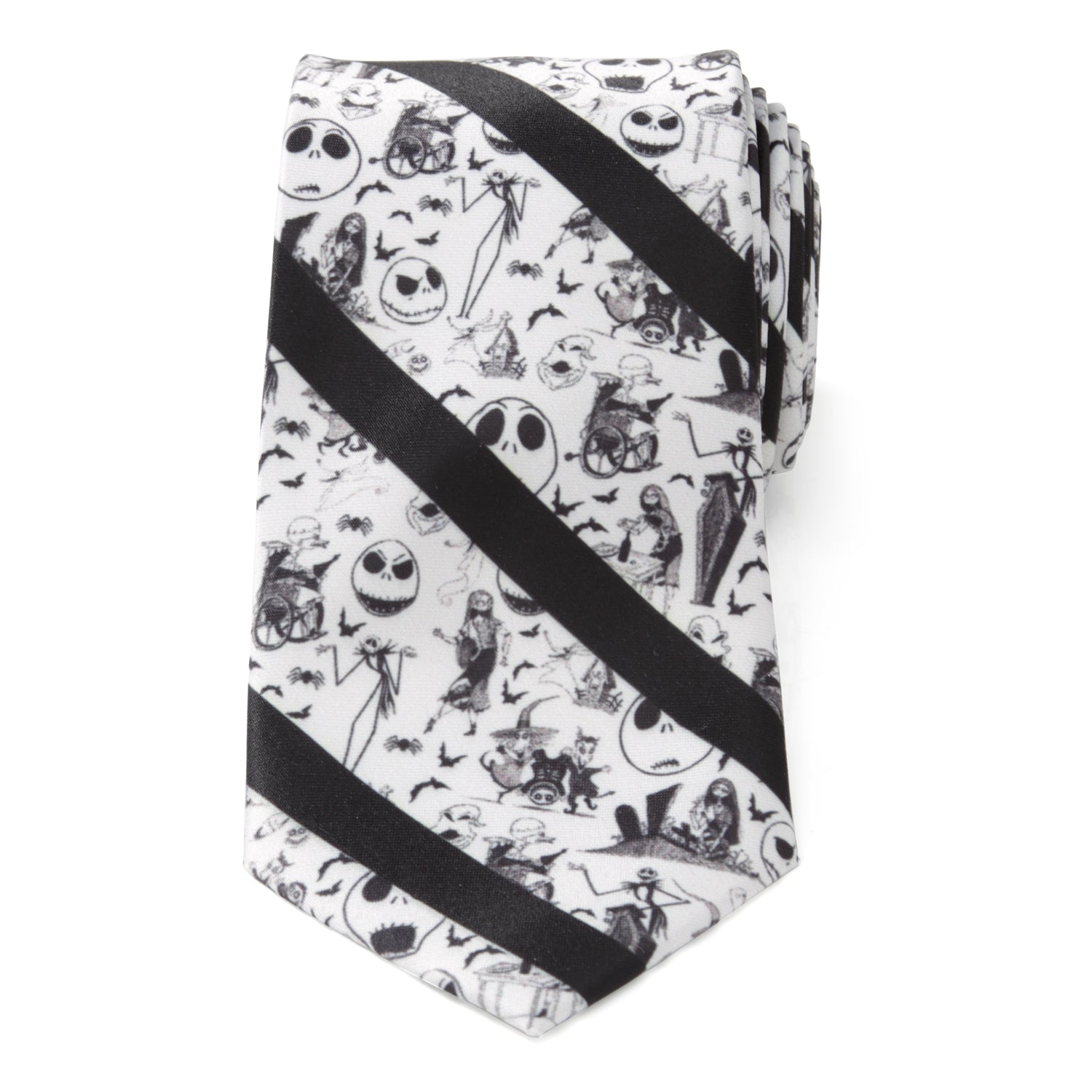 Nightmare Before Christmas Striped Black and White Men's Tie - Image 3