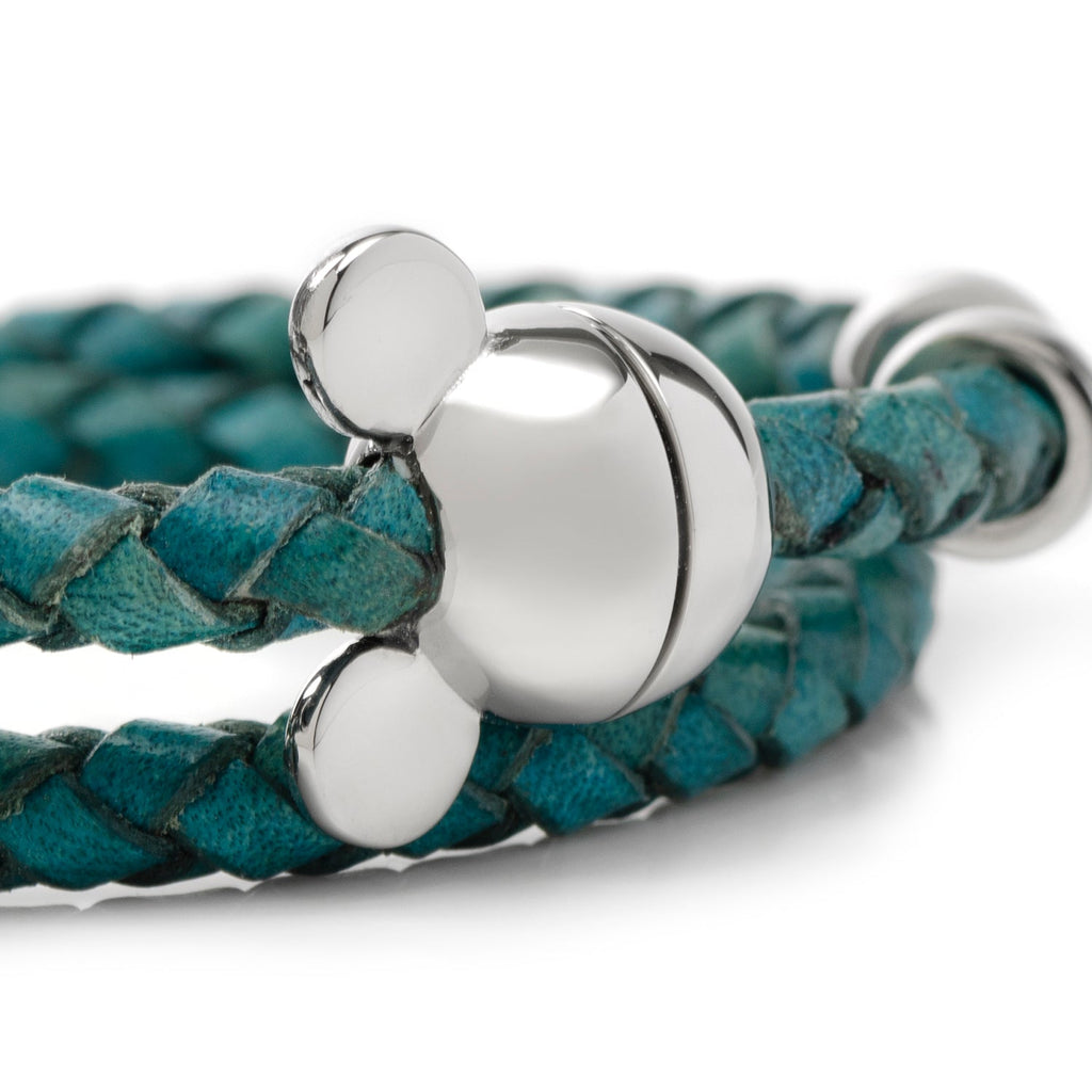 Teal Braided Leather Mickey Mouse Icon Double Wrap Bracelet - Image 3