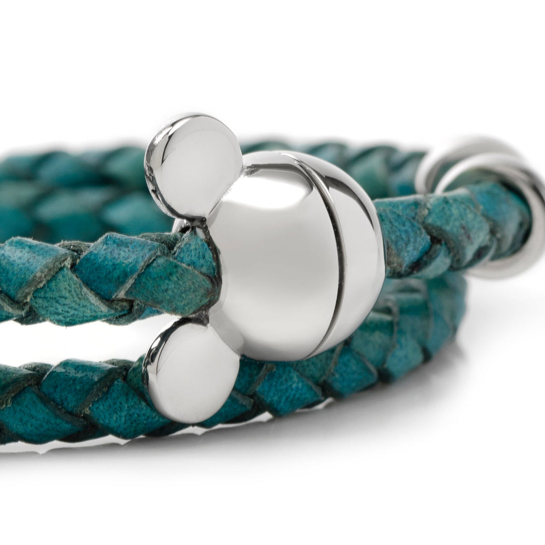 Teal Braided Leather Mickey Mouse Icon Double Wrap Bracelet - Image 3