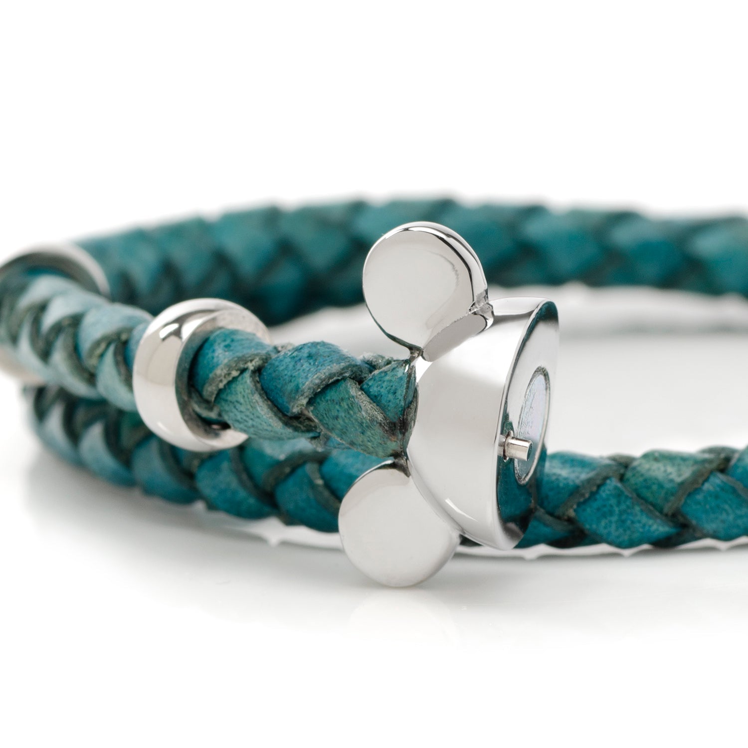 Teal Braided Leather Mickey Mouse Icon Double Wrap Bracelet - Image 4