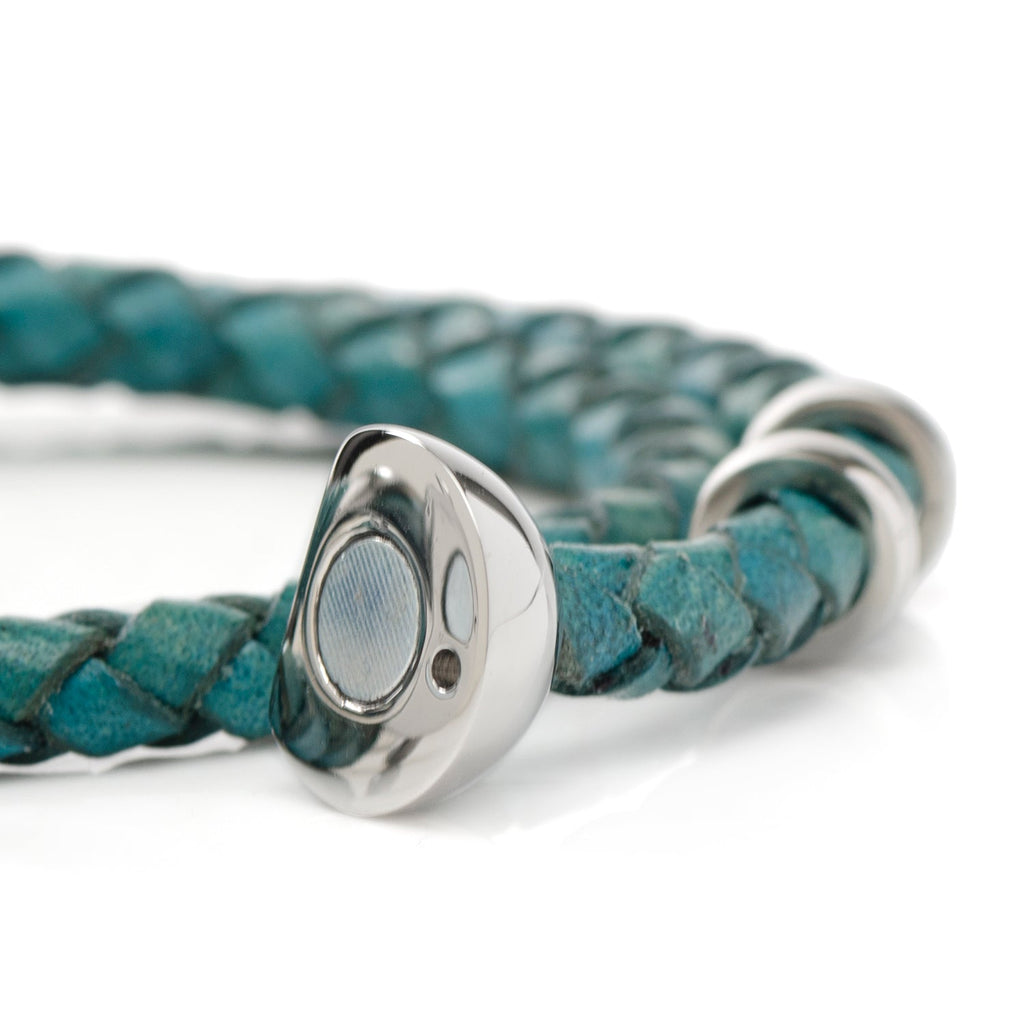 Teal Braided Leather Mickey Mouse Icon Double Wrap Bracelet - Image 5