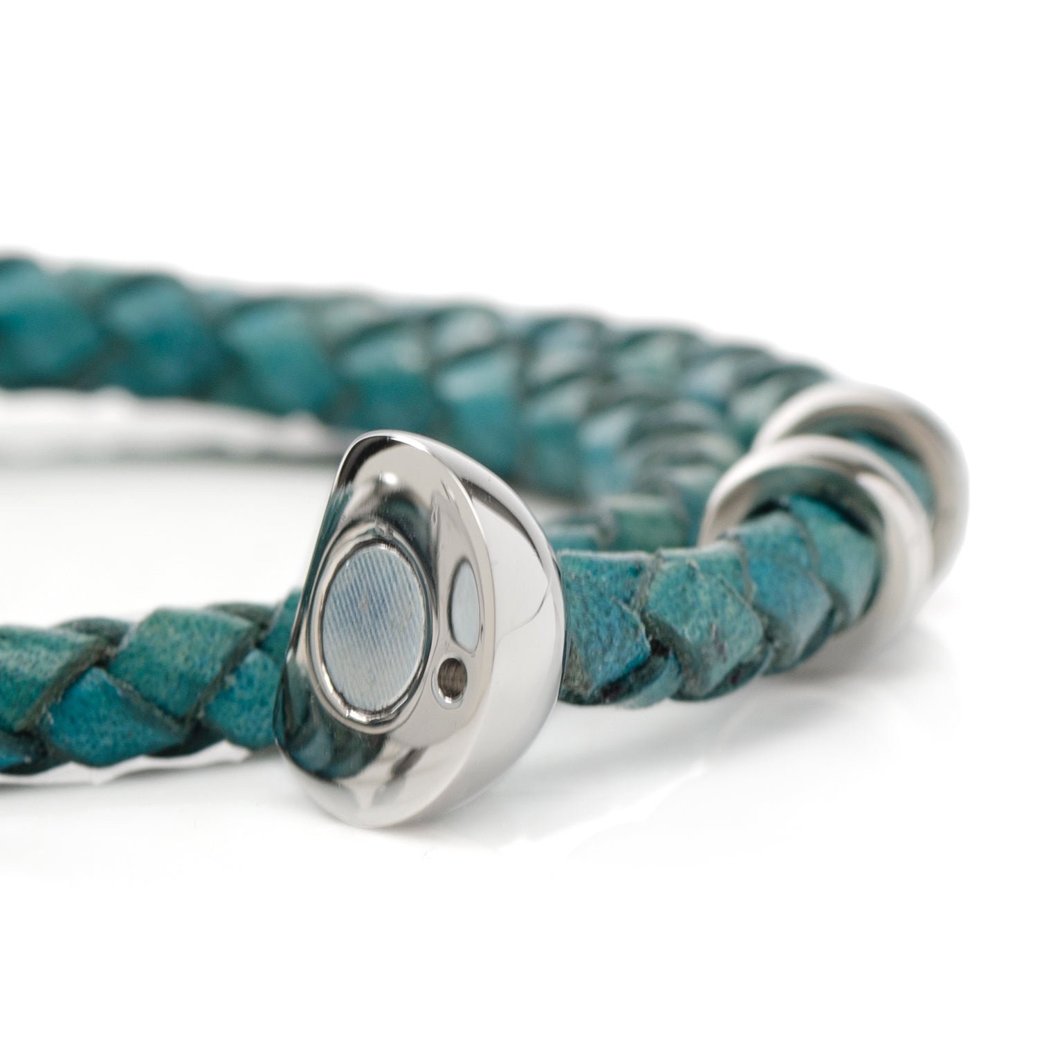 Teal Braided Leather Mickey Mouse Icon Double Wrap Bracelet - Image 5
