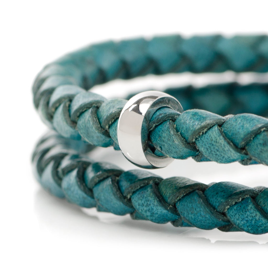 Teal Braided Leather Mickey Mouse Icon Double Wrap Bracelet - Image 6