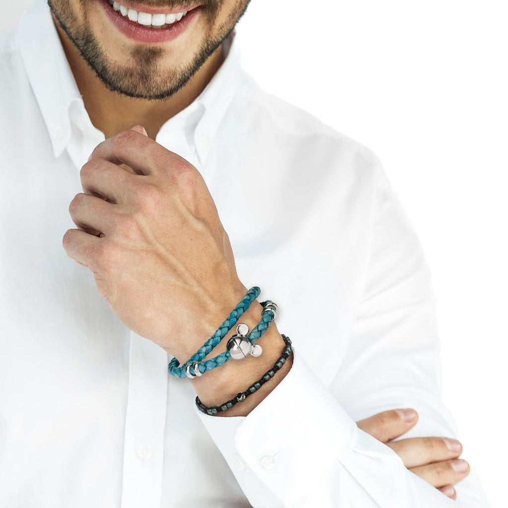 Teal Braided Leather Mickey Mouse Icon Double Wrap Bracelet - Image 7