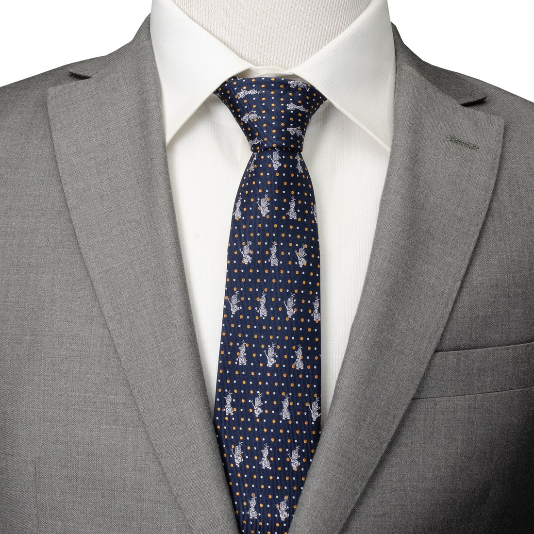 Disney Frozen Olaf Dot Motif Men's Silk Necktie in Navy - Image 2