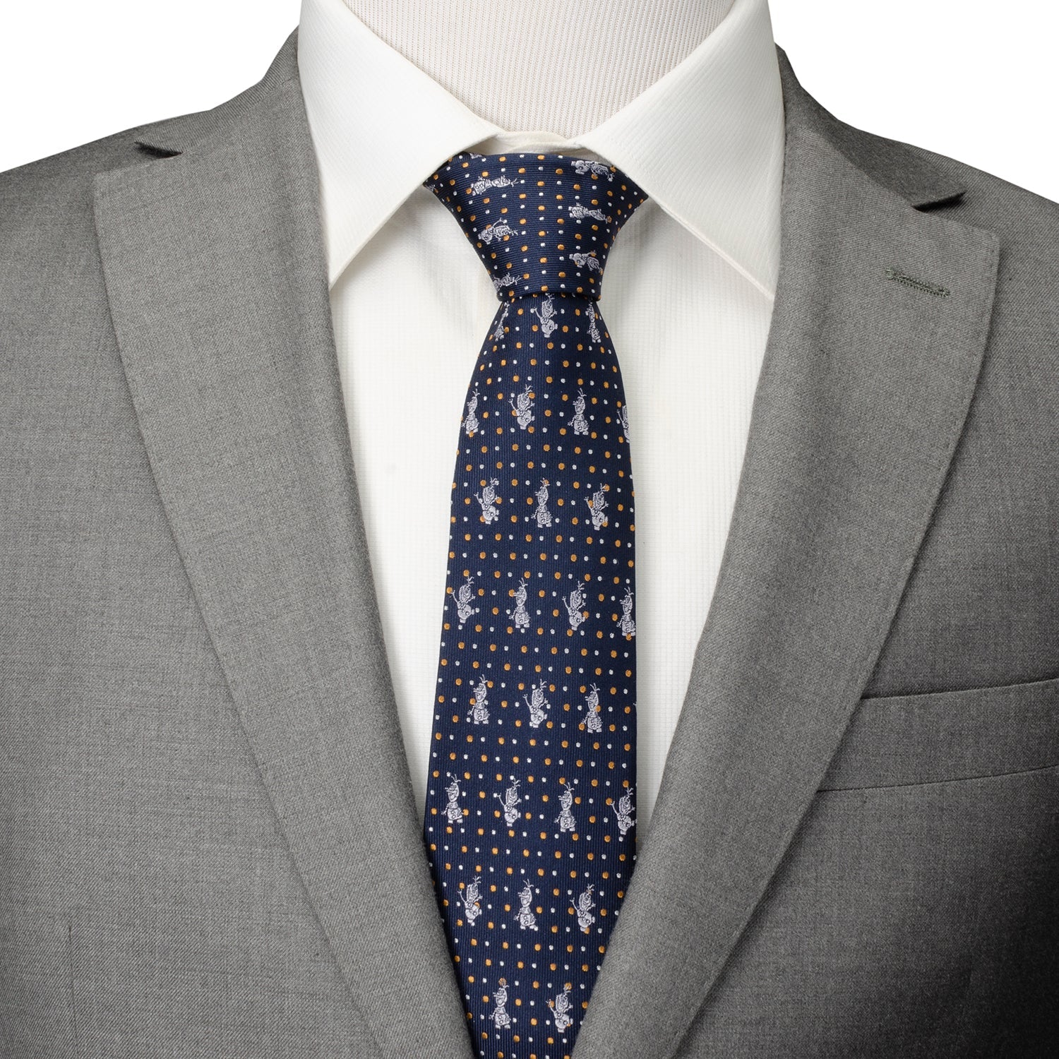 Disney Frozen Olaf Dot Motif Men's Silk Necktie in Navy - Image 2