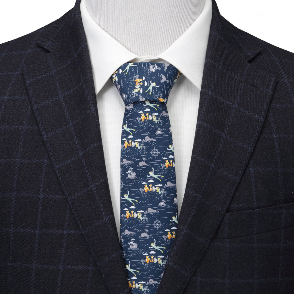 Disney Peter Pan Neverland Print Cotton Tie in Navy Blue - Image 2