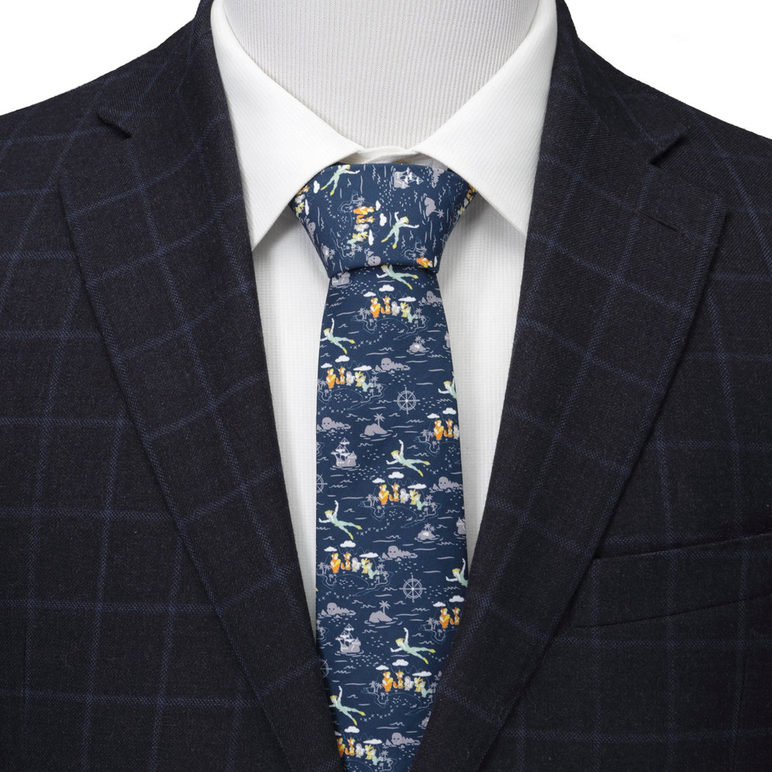 Disney Peter Pan Neverland Print Cotton Tie in Navy Blue - Image 2
