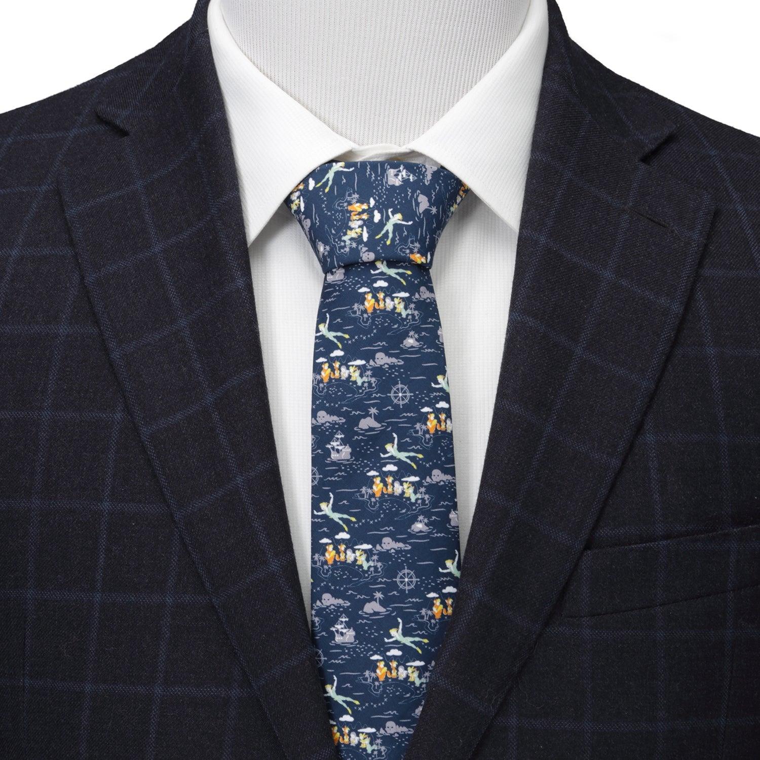 Disney Peter Pan Neverland Print Cotton Tie in Navy Blue - Image 2