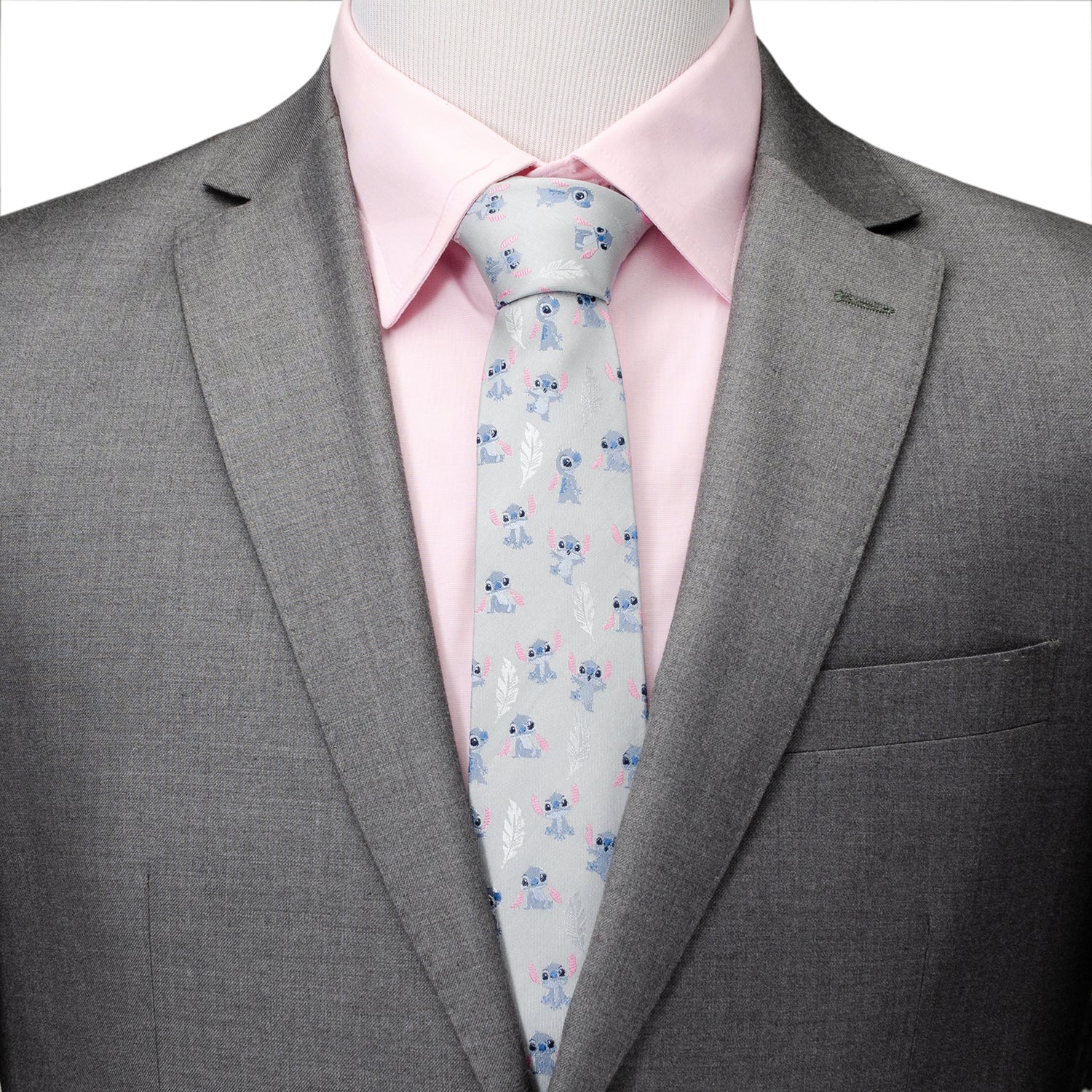 Disney Lilo & Stitch Gray Men's Tie with Feather Pattern - Image 2