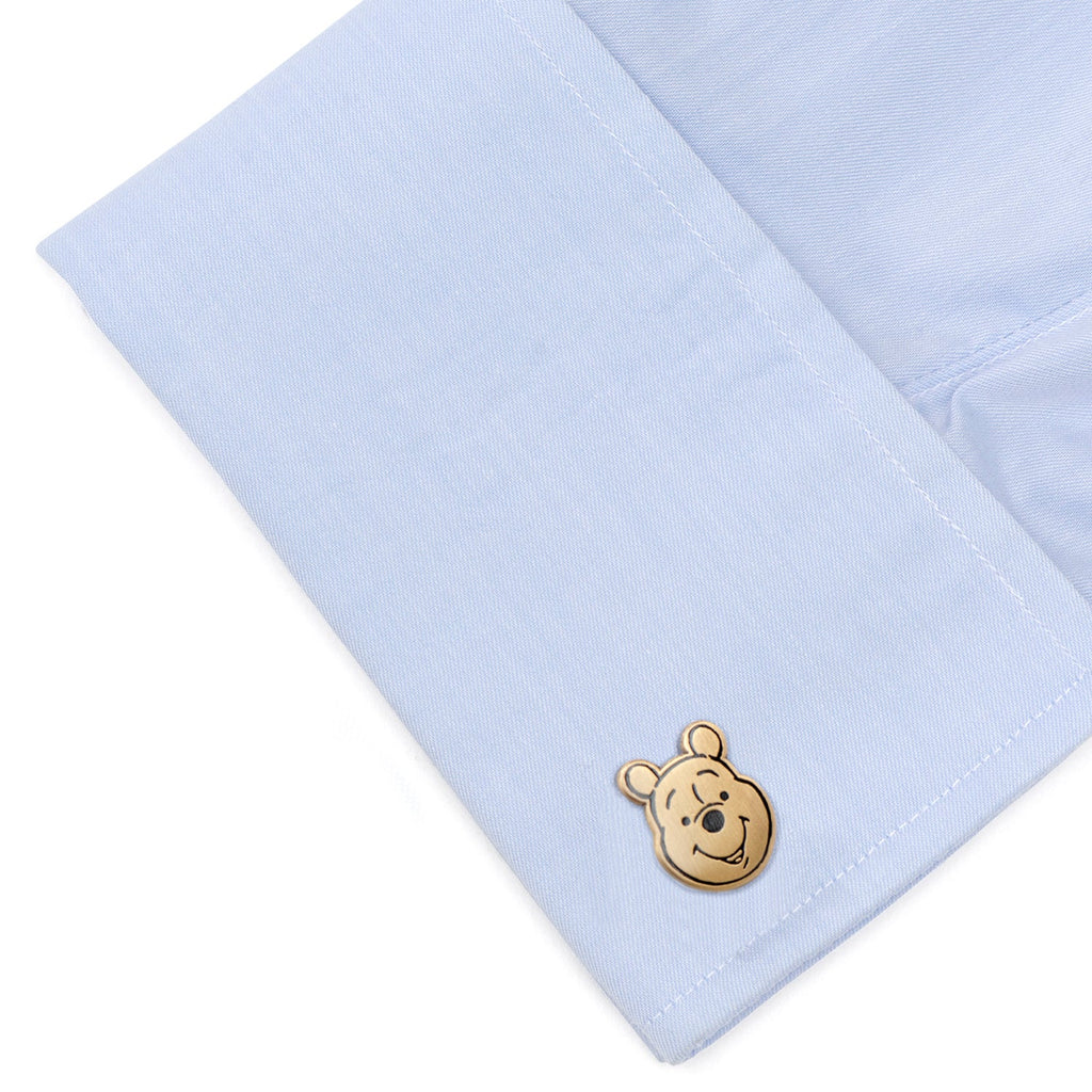 Winnie the Pooh Face Gold Cufflinks with Hunny Pot Backing