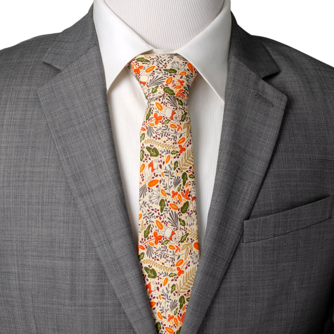 Winnie the Pooh Tan Patterned Fall Leaf Linen Men's Necktie - Image 2