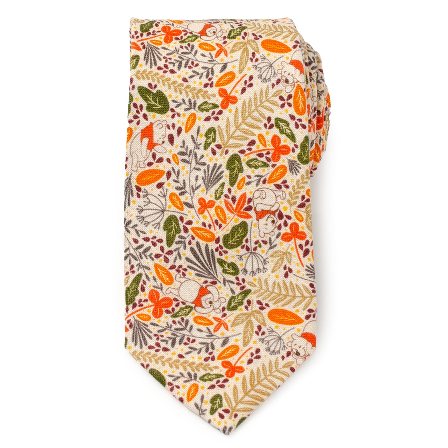 Winnie the Pooh Tan Patterned Fall Leaf Linen Men's Necktie - Image 3