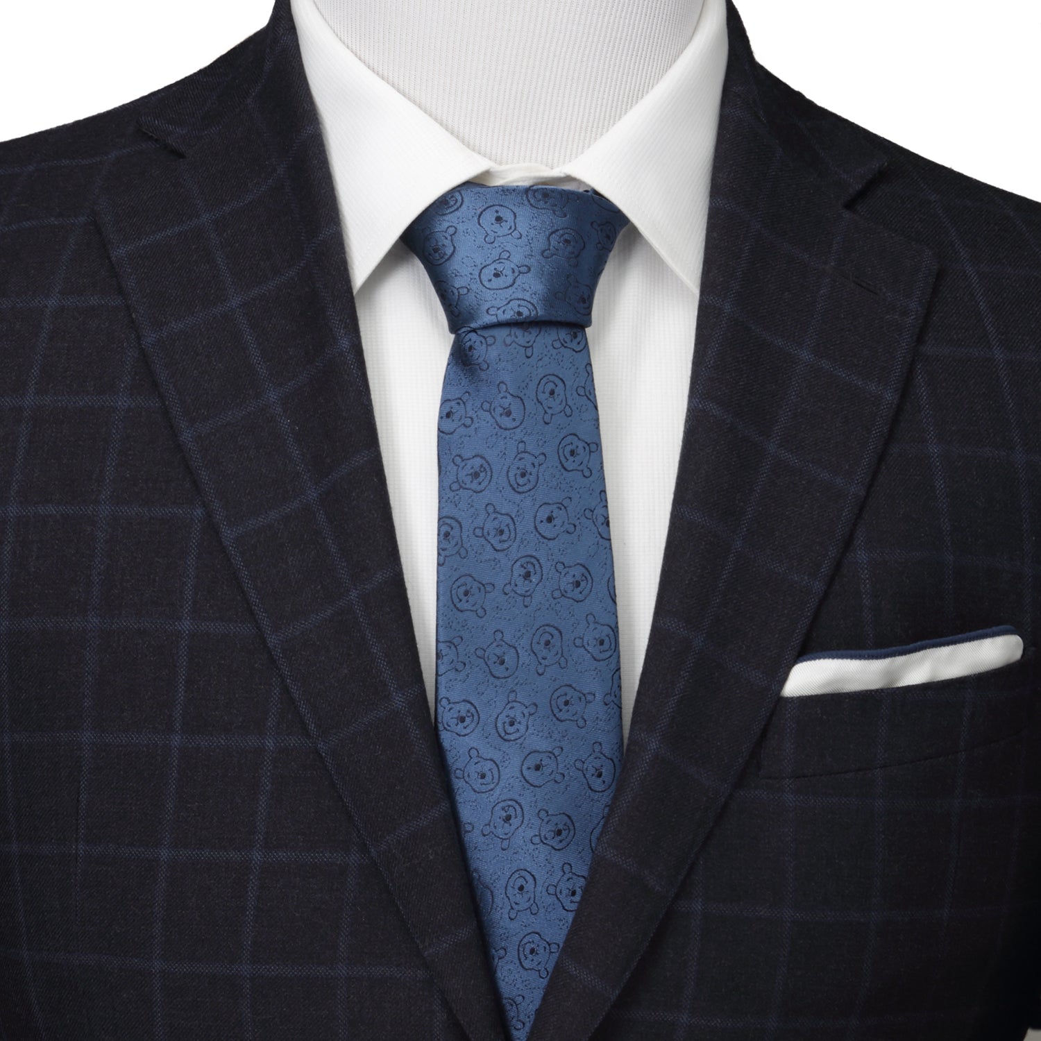 Winnie the Pooh Blue Tonal Character Print Men's Necktie - Image 2