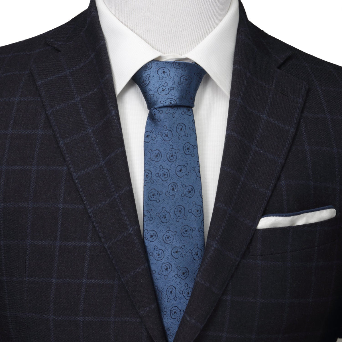Winnie the Pooh Blue Tonal Character Print Men's Necktie - Image 2
