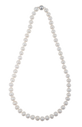 An 18-inch strand of freshwater cultured pearls featuring a magnetic clasp, presented on a white background.
