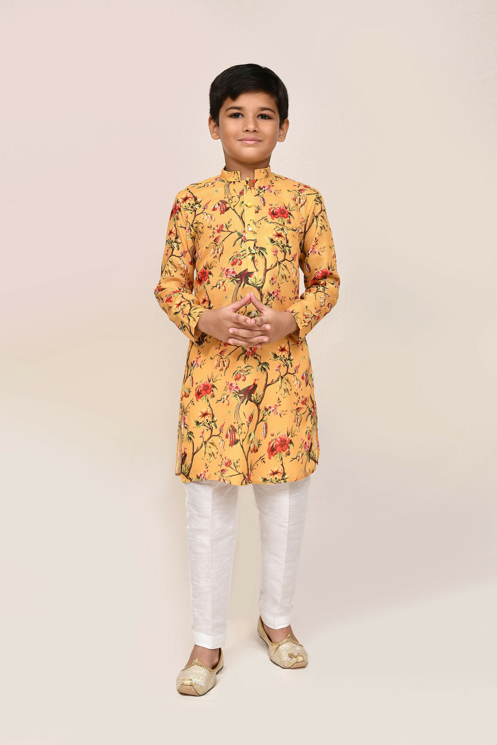 Yellow Linen Cotton Kurta with White Straight Fit Pant
