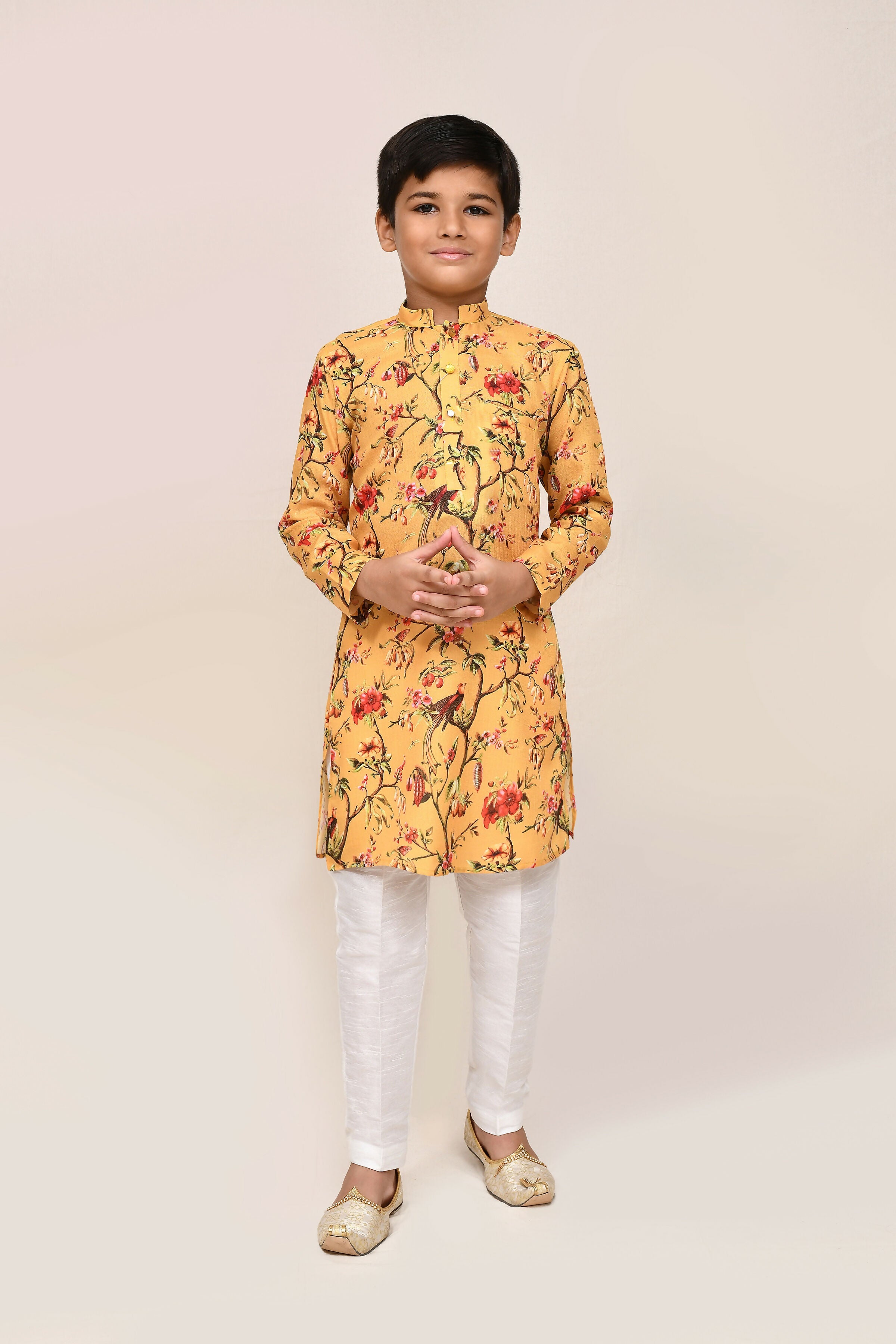 Yellow Linen Cotton Kurta with White Straight Fit Pant