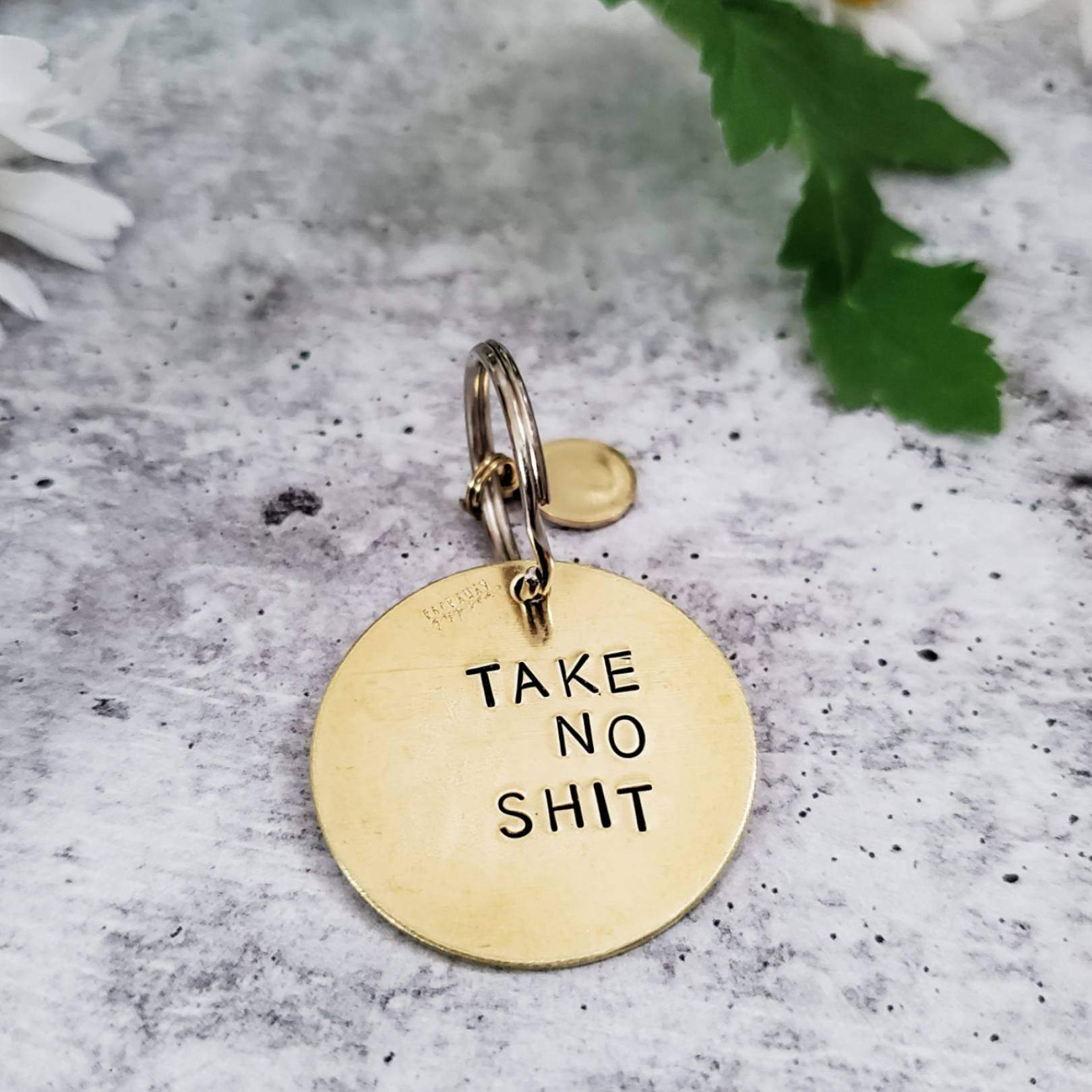 DO NO HARM Take No Shit Brass Disc Keychain