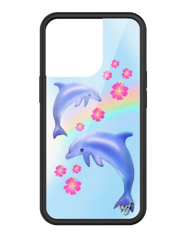 Dolphin Love iPhone Case with Tropical Floral and Rainbow Print