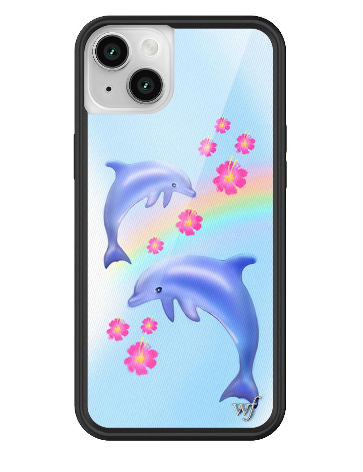 Dolphin Love iPhone Case with Tropical Floral and Rainbow Print