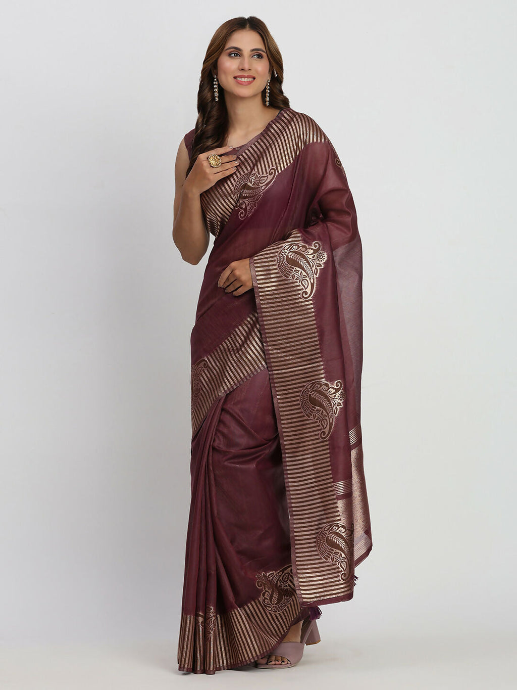 Shree Shyam Fashion Linen Cotton Purple Saree