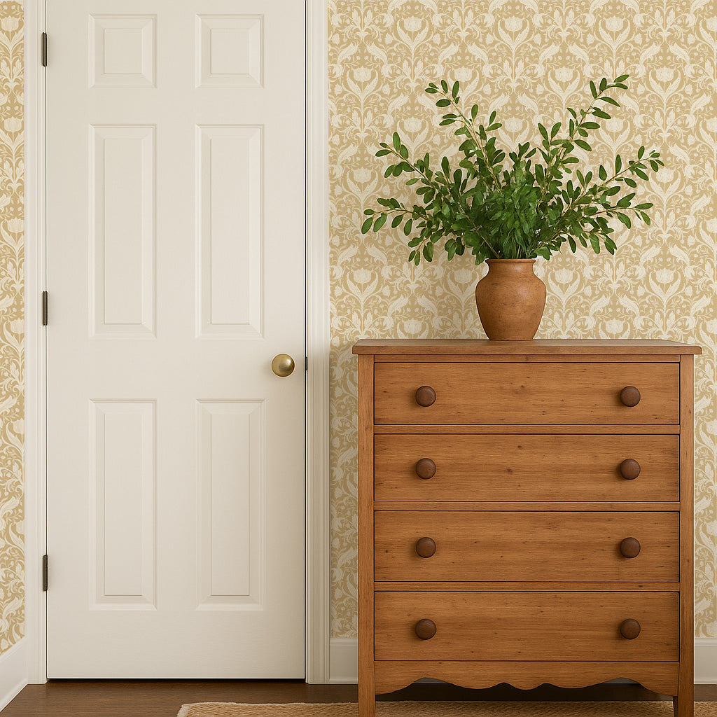 Dorthea Floral Removable Wallpaper in Blue, Beige, and Olive
