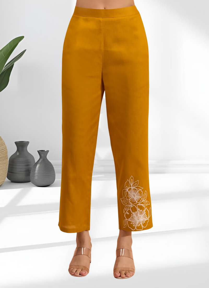 Mustard Cotton Linen Embroidered Cord Set - Festive Readymade Outfit