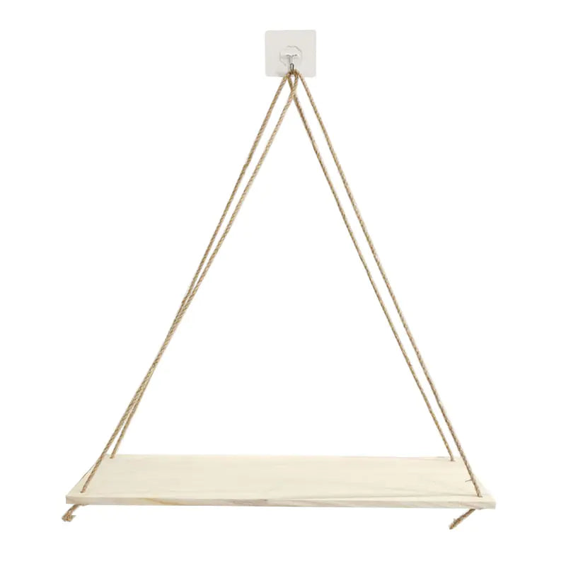 Wall-Mounted Wooden Shelf with Decorative Rope Planter