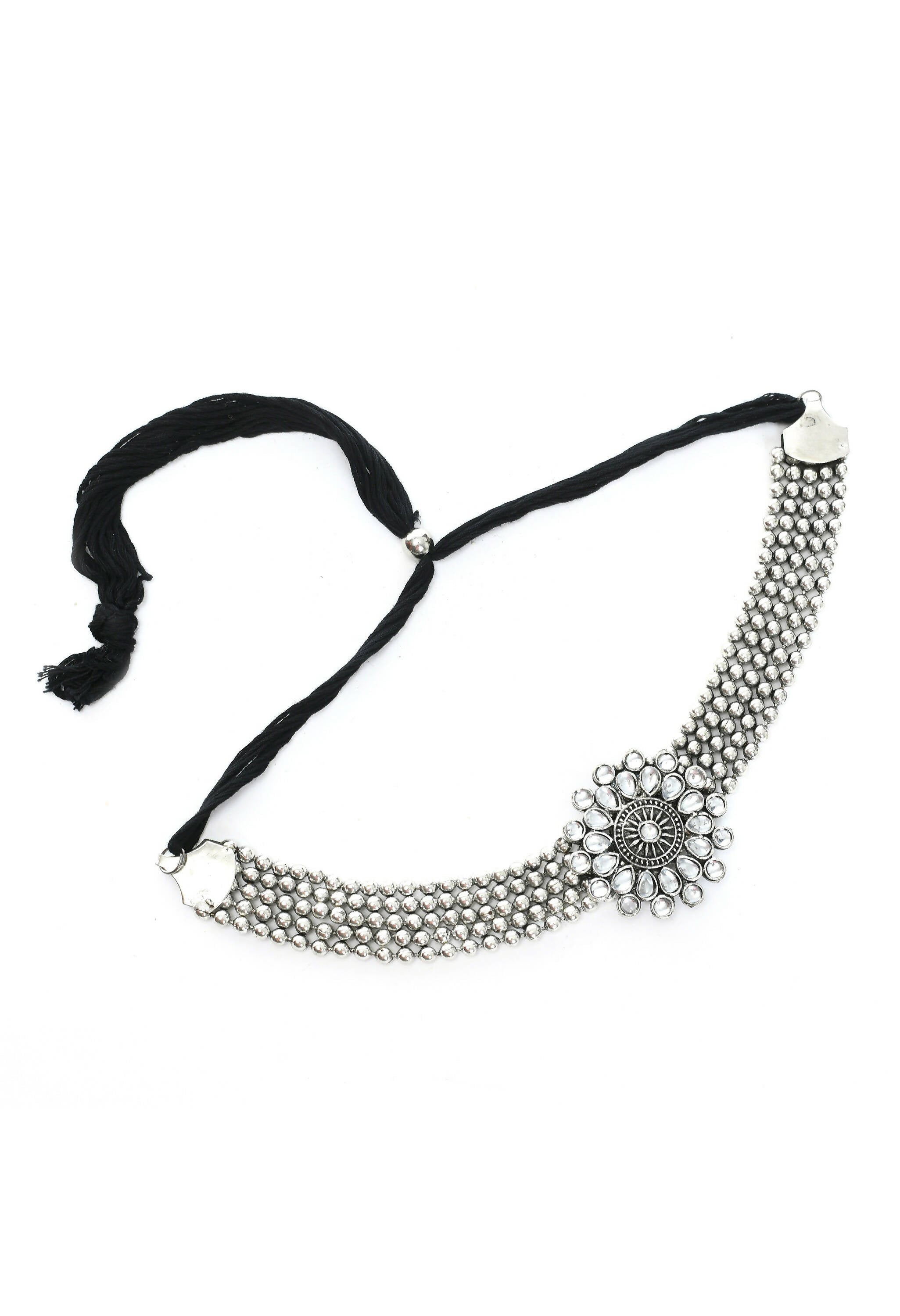 Kundan Oxidised Silver-Plated Choker Necklace for Women