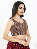 Joban Fashion Wine Silk Padded Blouse With Sweetheart Neck Sleeveless