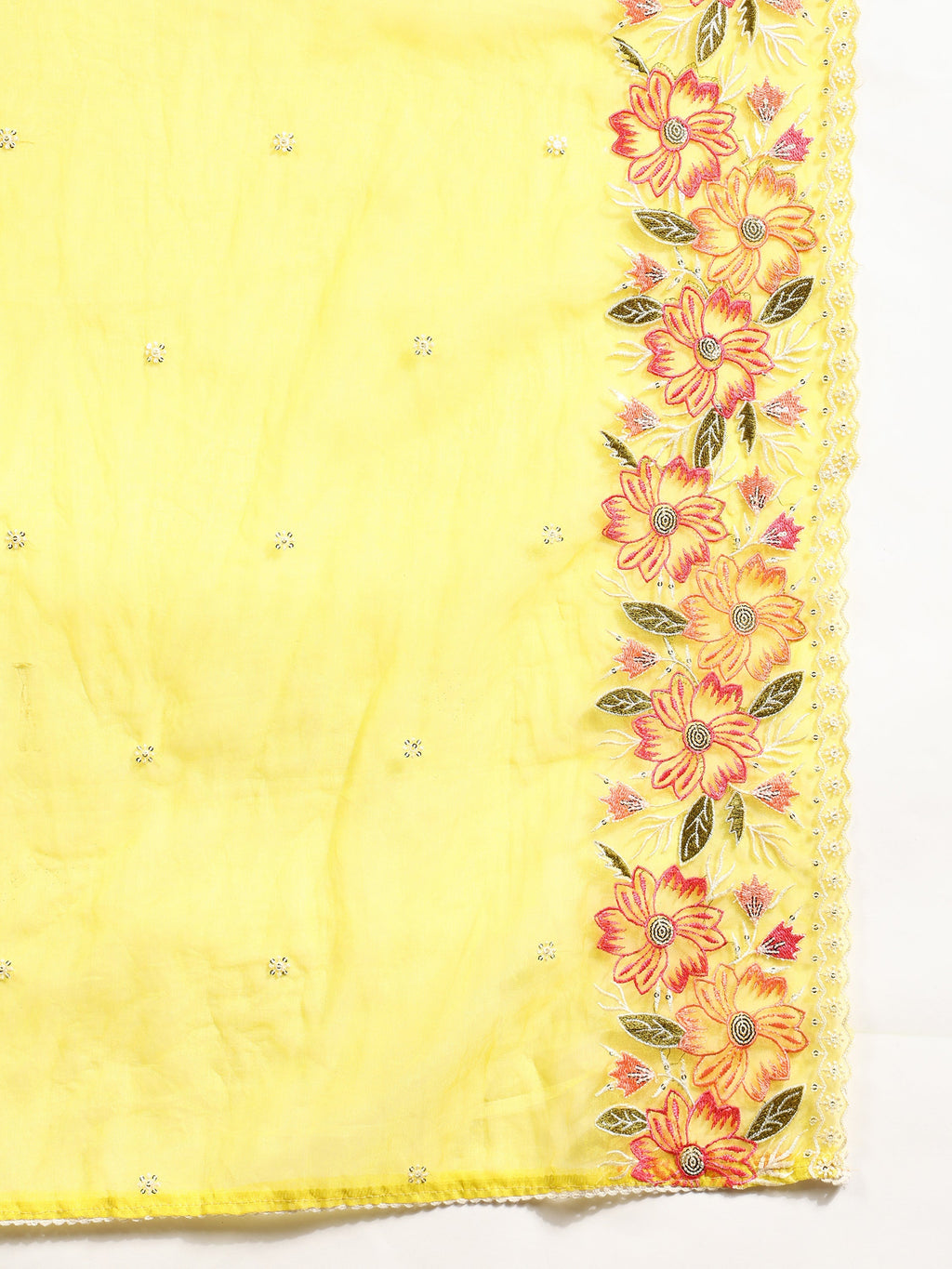 Yellow Embroidered Chanderi Kurta Set with Pant and Dupatta