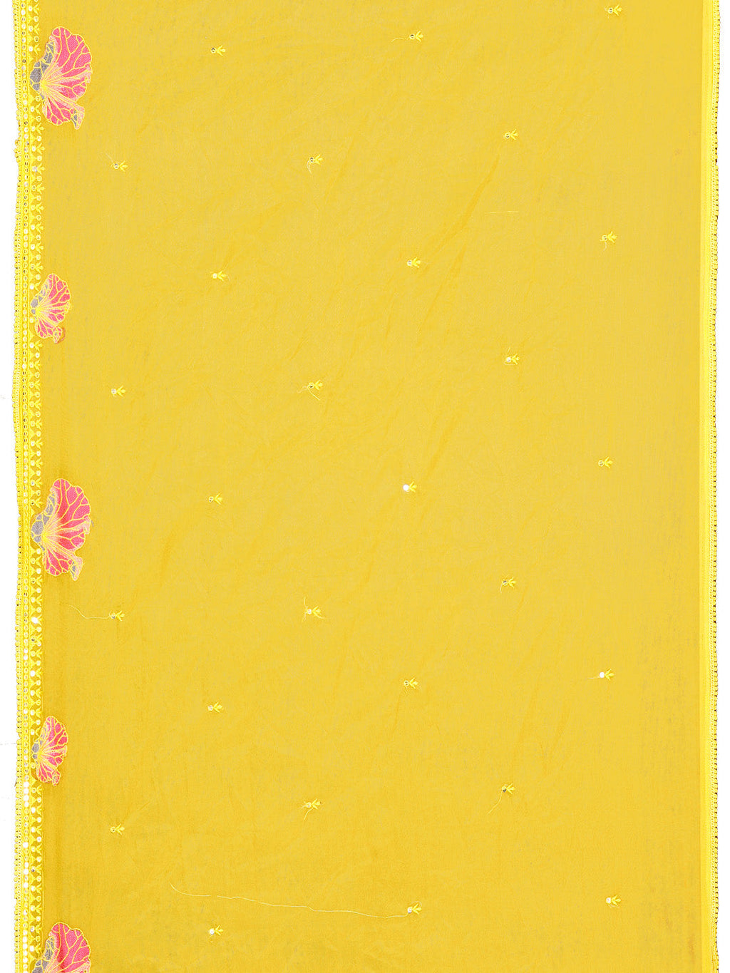 Yellow Full Front Embroidered Kurta Set with Organza Dupatta