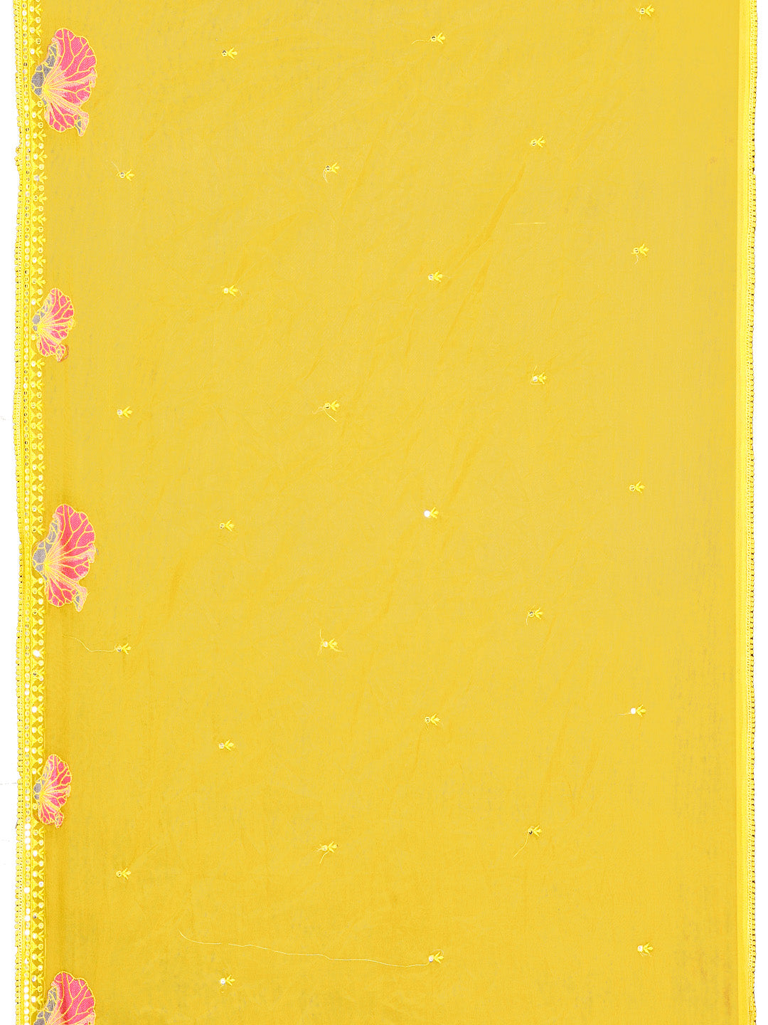 Yellow Full Front Embroidered Kurta Set with Organza Dupatta