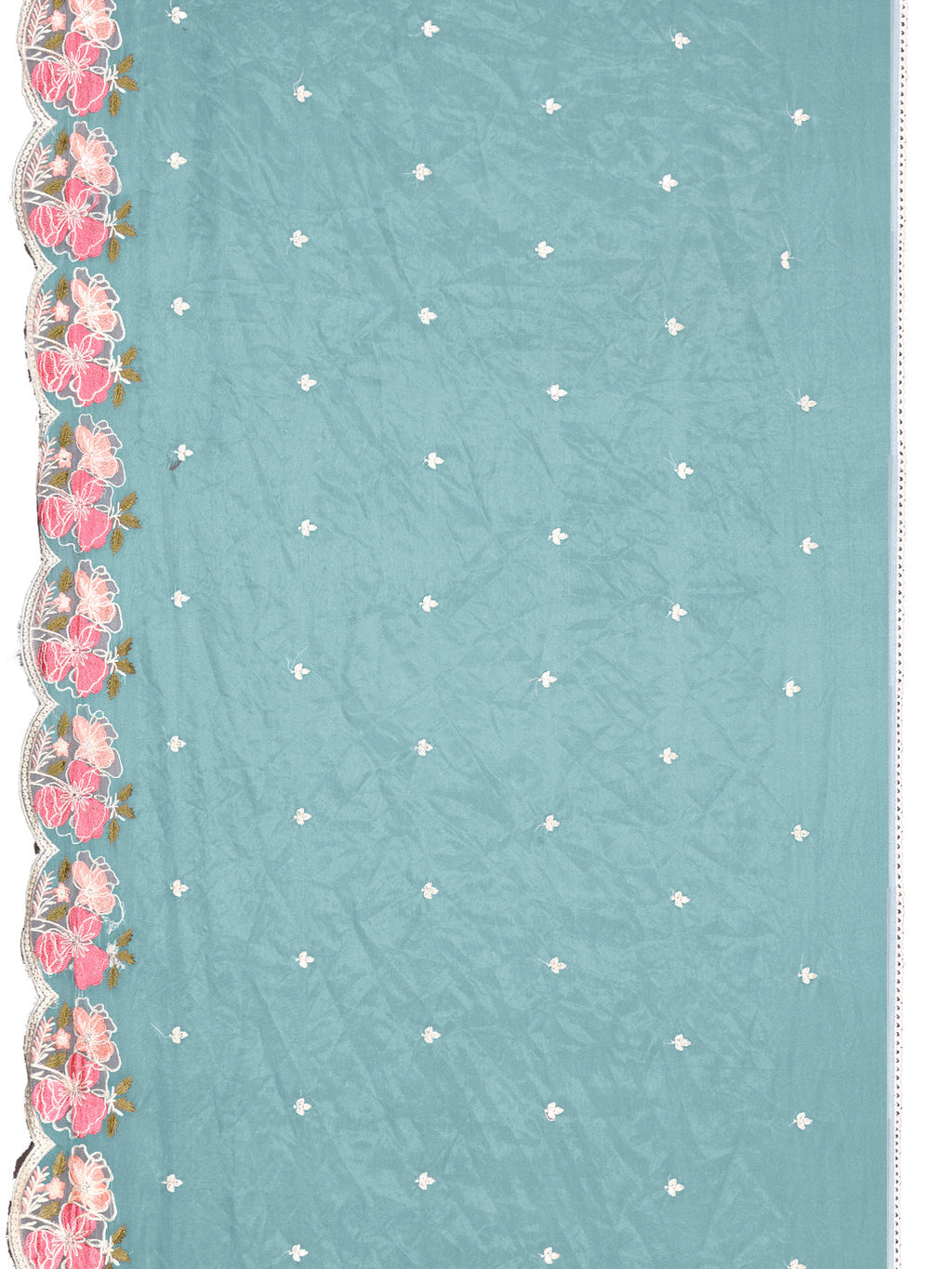 Blue Full Front Embroidered Chanderi Kurta Set with Organza Dupatta
