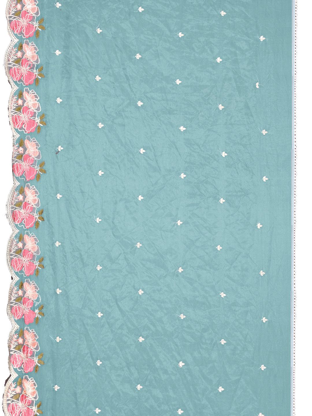 Blue Full Front Embroidered Chanderi Kurta Set with Organza Dupatta