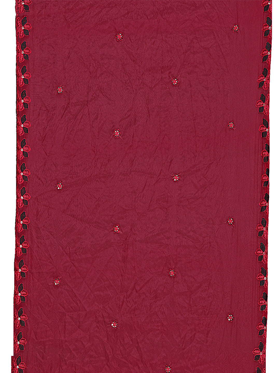Maroon Chanderi Embroidered Kurta Set with Cut Work Organza Dupatta