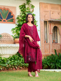 Maroon Chanderi kurta set with embroidered details and cut-work organza dupatta