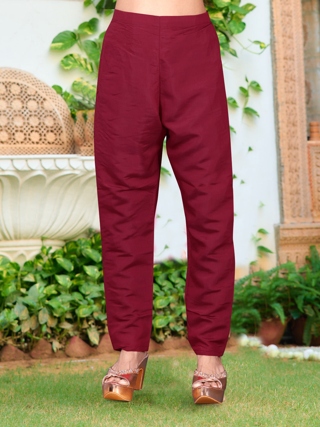 Maroon Chanderi Embroidered Kurta Set with Cut Work Organza Dupatta