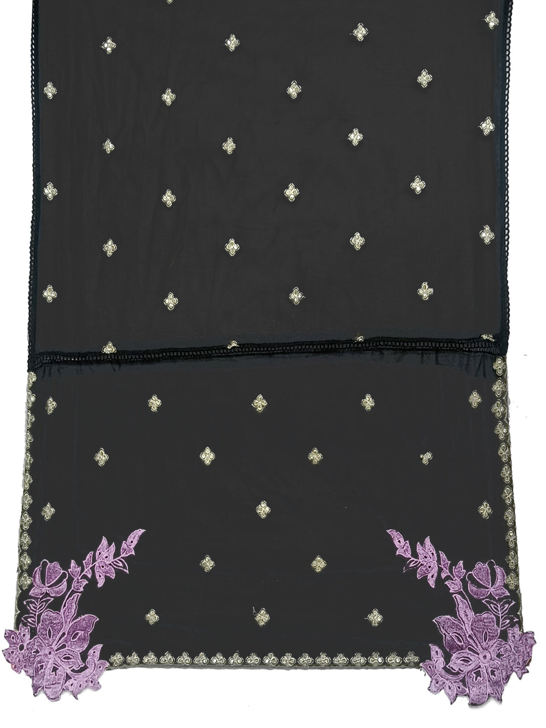 Black Embroidered Chanderi Kurta Set with Organza Dupatta