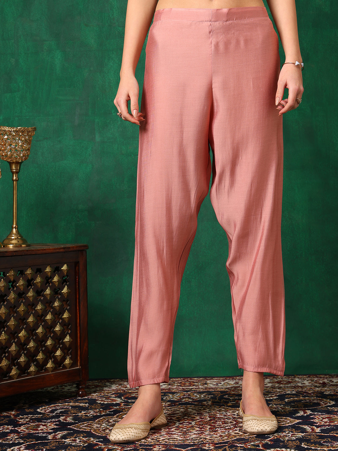 Pink Embroidered Chanderi Kurta with Pant and Dupatta