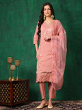 Pink embroidered Chanderi kurta set with matching pant and dupatta
